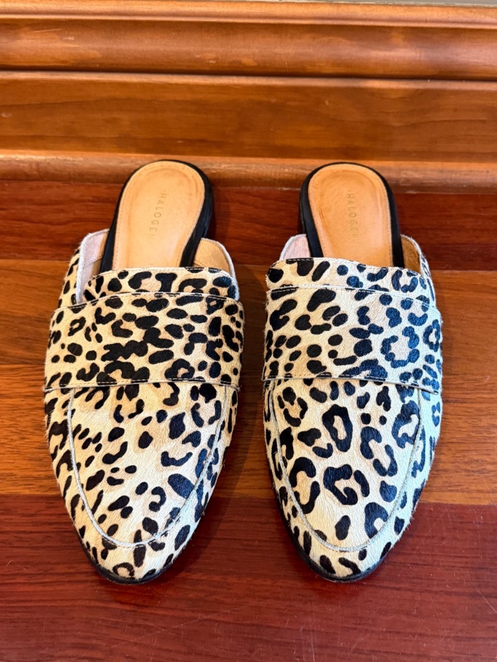Halogen Violet Leopard Print Genuine Calf Hair Mules, Size 7.5 - Picture 2 of 10